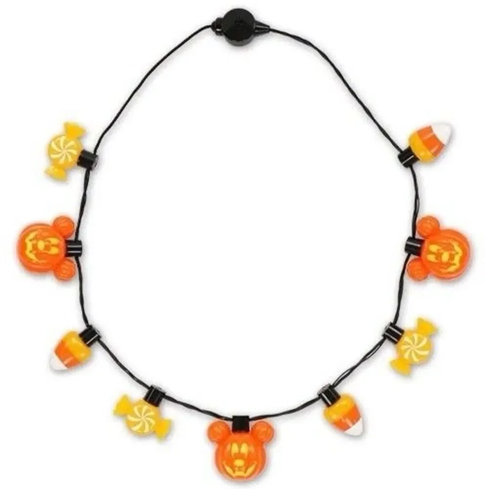 Disney Parks Light-Up Glow Necklace 2020 Halloween Mickey Pumpkins & Candy NWT